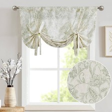 Linen Tie Up Valance Floral Printed Valance for Windows Adjustable 42  wide
