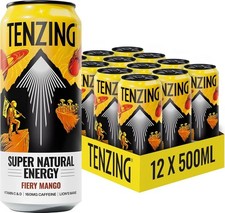 Tenzing Super Natural Fiery Mango 12x 500ml Cans Energy Drink Refreshing