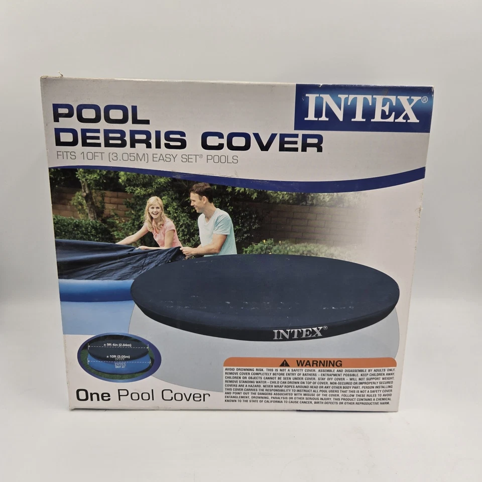 NEW Intex 10 Foot Easy Set Round Above Ground Pool Cover Debris Vinyl Cover Blue - Image 2 of 4