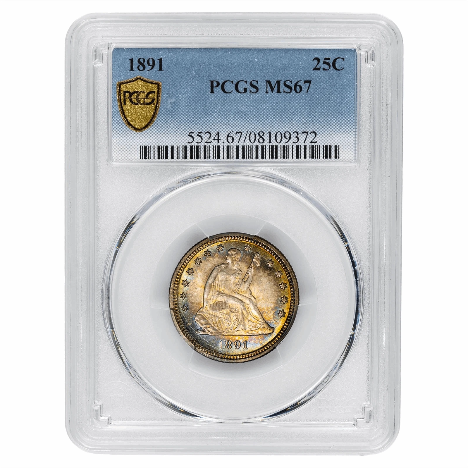 1891 Seated Liberty Quarter 25C PCGS MS 67