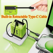 2 in 1 Gan Charger Type C/L , 120W Compatible Fast, Retractable Wall NEW