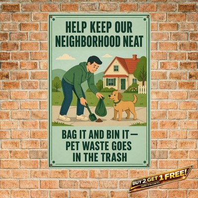 Bold Green Community Waste Notice Illustration Metal Tin Sign