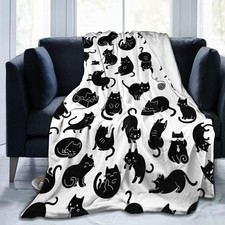 Black Cat Soft Blanket All Season Fuzzy Throw Warm Lightweight Blanket Fleece...