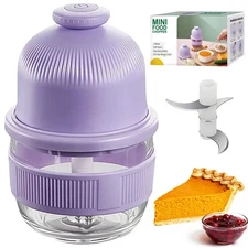 Cordless Food Processor, 350ml Glass Bowl Mini Garlic Chopper Wireless, Batte...