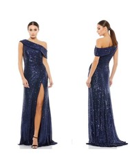 Mac Duggal Drop Shoulder Side Slit Sequin Gown Dress Size 14