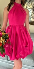 Mac Duggal Pink Halter Neck Bubble Hem Satin Mini Dress Sz 0
