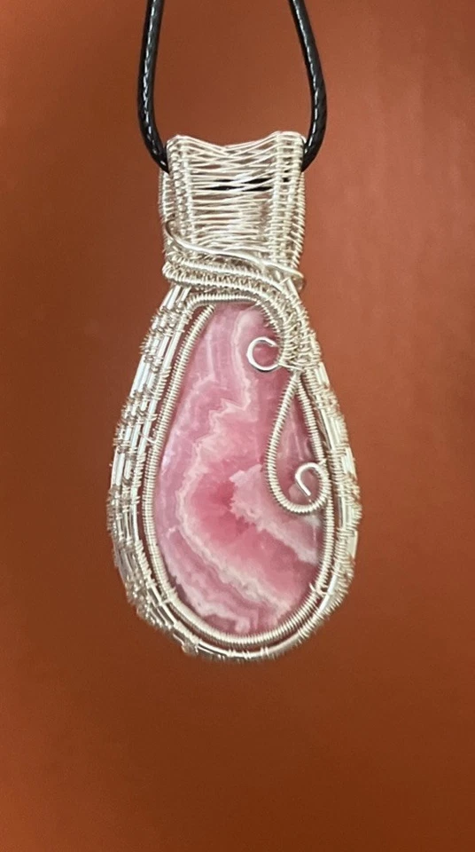Родохрозит ~ кулон ручной работы из тонкого серебра с не потускневшим покрытием из проволоки - Изображение 3 из 4