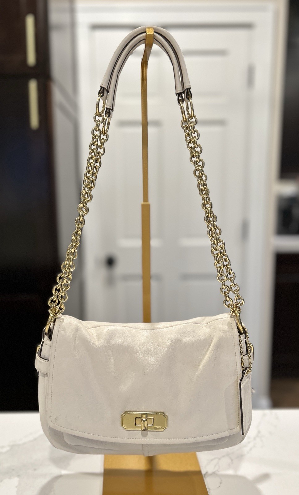 Coach Chelsea Convertible Crossbody Bag Gold Chain Ivory Leather Free Shipping