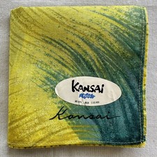 Handkerchief VTG Cotton Yellow Blue Abstract Art Paint Burch Pattern Hanky 18"