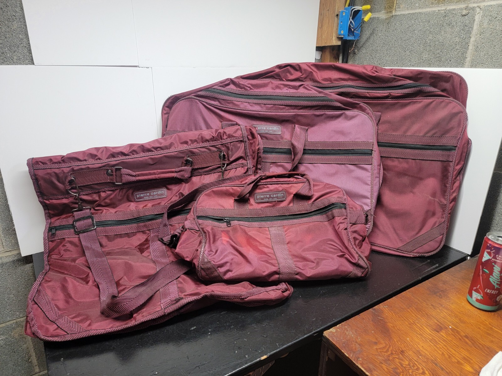 VTG Pierre Cardin Soft Sided 4 piece Luggage Set Burgundy