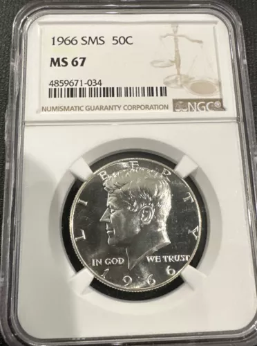 1966 50C SMS Kennedy Half Dollar NGC MS 67 - Light Cameo