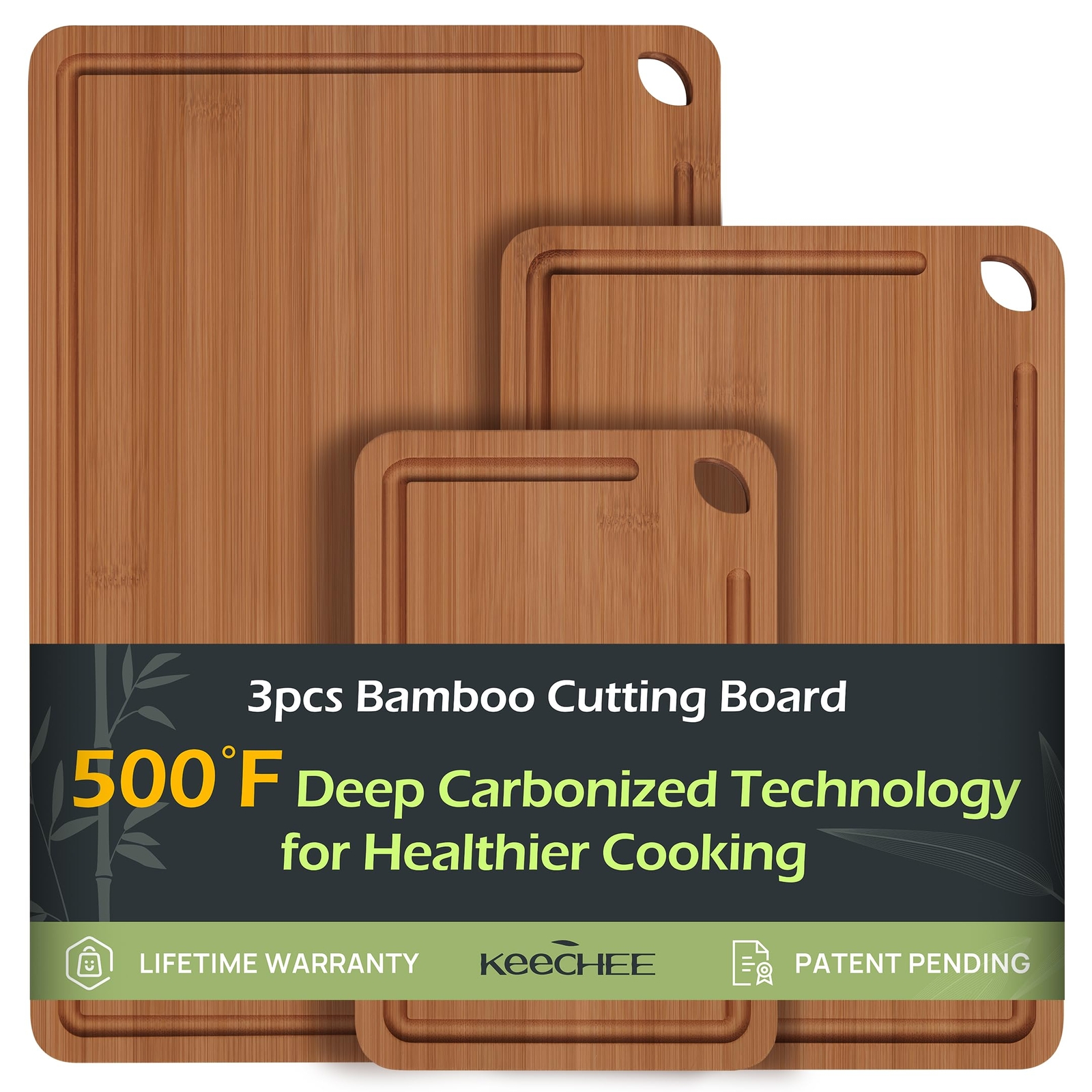 Cutting Board, Durable Wood Cutting Boards for Kitchen with Deep Juice Groove...-image