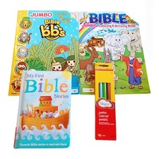 Lot of 3 Children's Bible Stories Book  Coloring Books w/Jumbo Colored Pencils