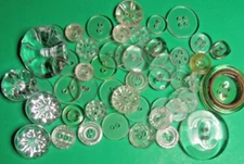 (40) VINTAGE 1/2"-1 1/8" CLEAR PLASTIC SHANK 2&4-HOLE NOVELTY CRAFT BUTTONS-F862