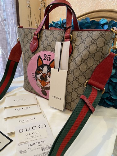 HOT! Authentic Gucci 473887 GG Supreme & Leather Bosco Small Tote Shoulder Bag