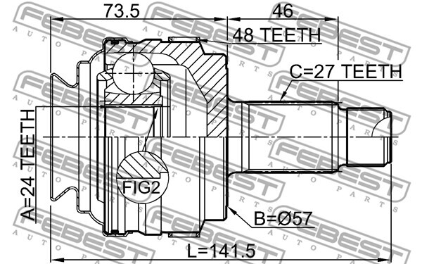 1910-E87A48R FEBEST Joint Kit, drive shaft for BMW