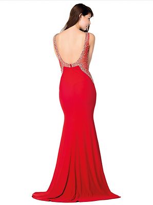 strapless open back dress V-Neck Long A-Line Prom Dress with Strappy Back– PromGirl
