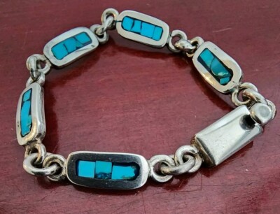 VINTAGE TH-26 925 STERLING SILVER TURQUOISE INLAY