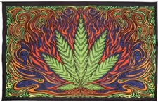 3D Fire Leaf Tapestry Psychedelic Wall Art 420 Stoner Hippie Pot Leaf 2 Sizes