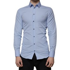 DOLCE & GABBANA Shirt Light Blue Cotton Slim Fit GOLD Dress 38/US15/XS 450usd