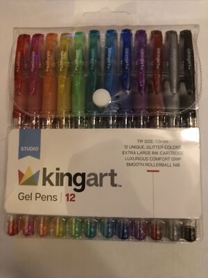 KINGART® Soft Grip Glitter Gel Pens, XL Ink Cartridge, Set of
