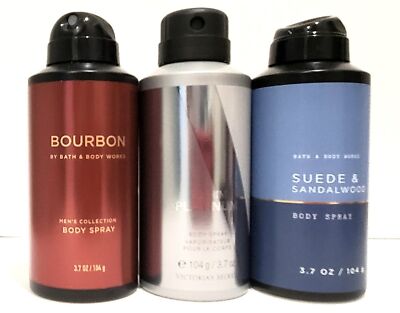 3x Bath Body Works Men body spray Platinum Bourbon Suede