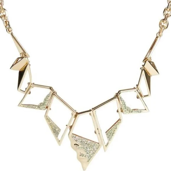 CAROLEE Flora Gold-Plated Abstract Geometric Pave Stone Bib Necklace RARE Edgy image 2
