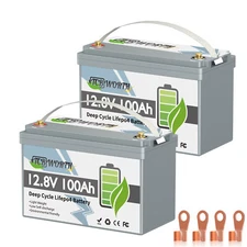 2 Pack LiFePO4 Lithium Battery 12V 100Ah for RV Off-grid Solar Marine 100A BMS