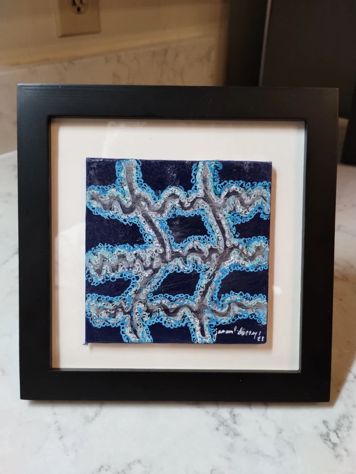 Pintura al óleo acrílica abstracta moderna original enmarcada de 7 pulgadas con certificado de autenticidad Foto 3 de 4