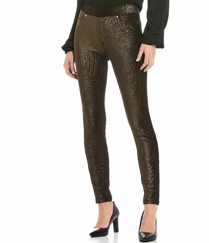 New 78 Michael Kors Pants Leggings Metallic Foil Pull On Black Gold Sz XS