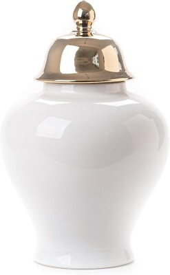GaLouRo White Ginger Jar Vase with Gold Trim Shelf/Home Décor 15''