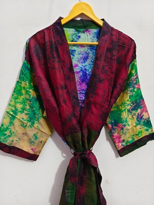 Woman's Patchwork Plus Size Floral Burn tested Pure Silk Tie Dye Kimono, T-627