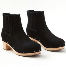 Loft Black Suede Chelsea Retro Clog Swedish Style Ankle Boots Women’s Size 6.5m