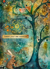 Bunny butterfly and bird collage artist trading card 2.5x3.5 ACEO whimsical