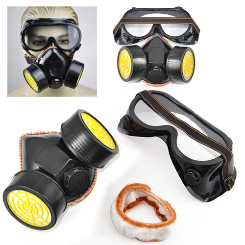 2pc Spray Paint Twin Cartridge Respirator Mask/Goggles Paint Kit Fumes