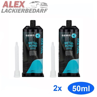 2x GERKO 2K MMA Metallkleber Kunststoffkleber Klebstoff 50ml  PVC GFK Edelstahl