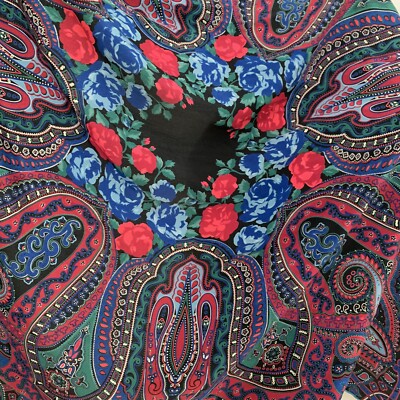 UNBRANDED PAISLEY FLOWERS BLUE SQUARE Silk scarf  34/33 in  #A109