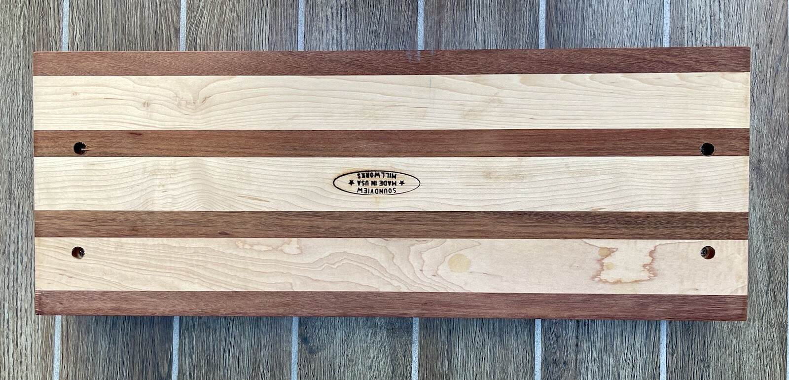 Soundview Millworks Maple/Mahogany  Cutting Board w Silver Fish Shaped Handles