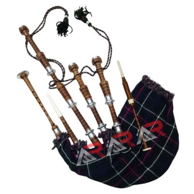 Scottish Great Highland Rosewood Bagpipe Full Silver Mounts Case Tutor Book