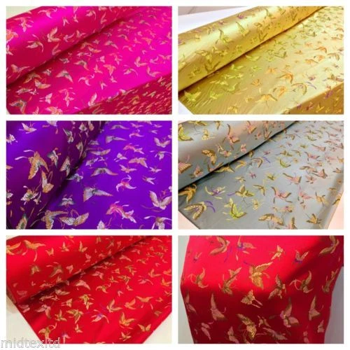 £7.99 CHINESE ORIENTAL BUTTERFLY BROCADE SILKY SATIN DRESS FABRIC 44" wide M57