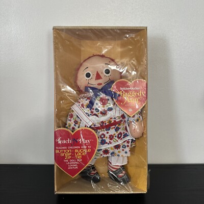 Vintage 1971 Teach N Play 18'' Raggedy Ann Doll Knickerbocker NEW In Box *No Hair