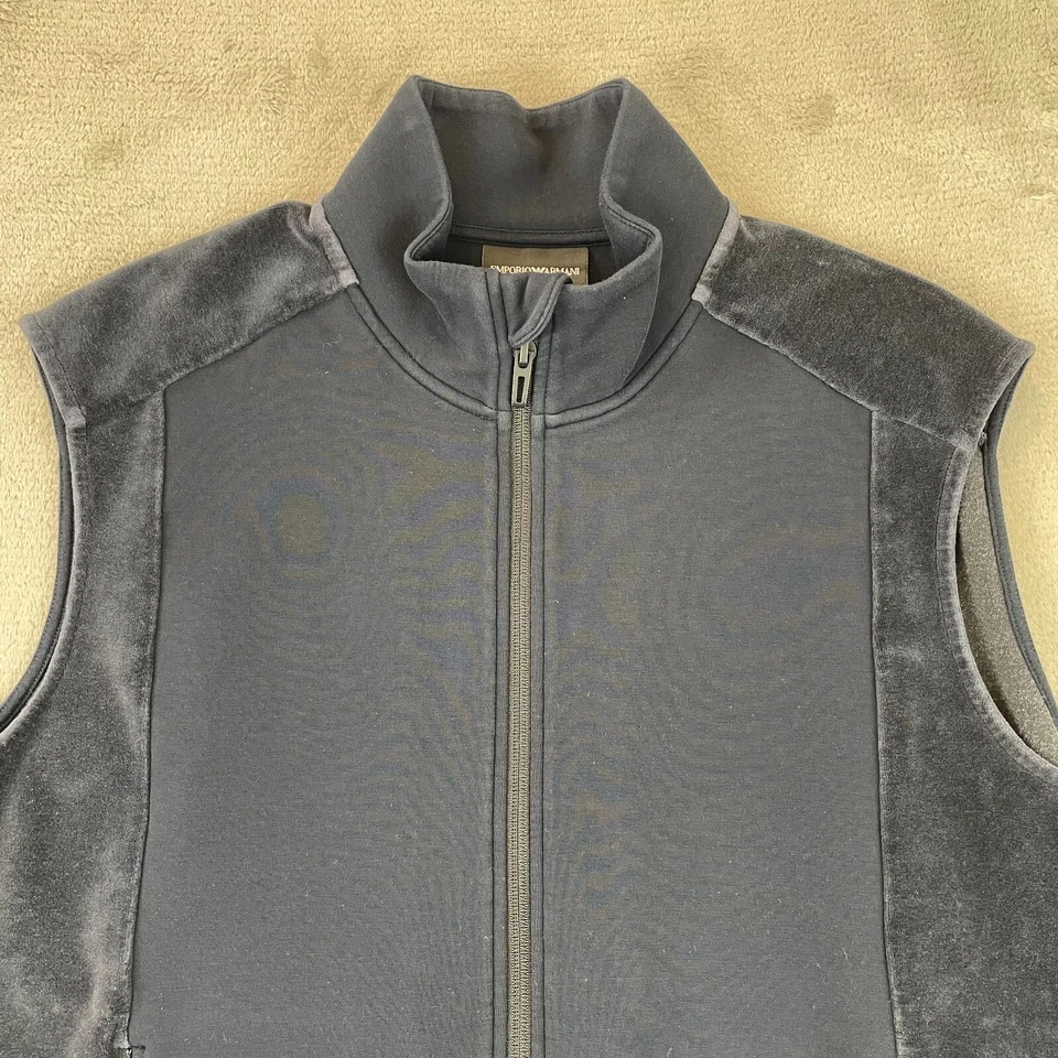 Chaleco Emporio Armani Hombres XL Negro Terciopelo Cremallera Completa Deporte Diseñador Bolsillos con Cremallera Foto 4 de 4
