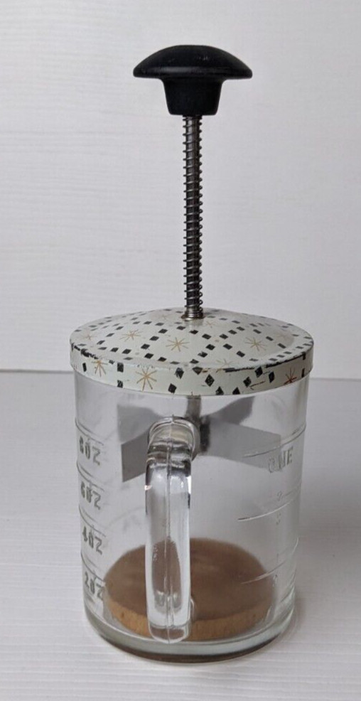 Vintage Blue Stars Anchor Hocking Glass Cup Androck Metal Food Nut Chopper