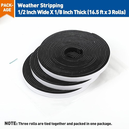 Weather Stripping Door Seal, 1/2 Inch Wide X 1/8 Inch Thick Adhesive Foam Tape - Picture 8 of 8