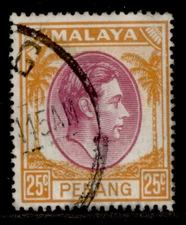 MALAYSIA - Penang GVI SG16, 25c purple & orange, FINE USED.