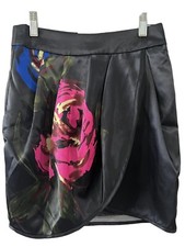 Mid Waist Floral Pleated Skirt Women Lady Ladies Basic Clubwear Black Size Small