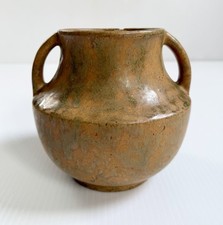 Vintage Zanesville Pottery Stoneware Vase Vulcan Glaze Double Handles 6&rdquo; Tall