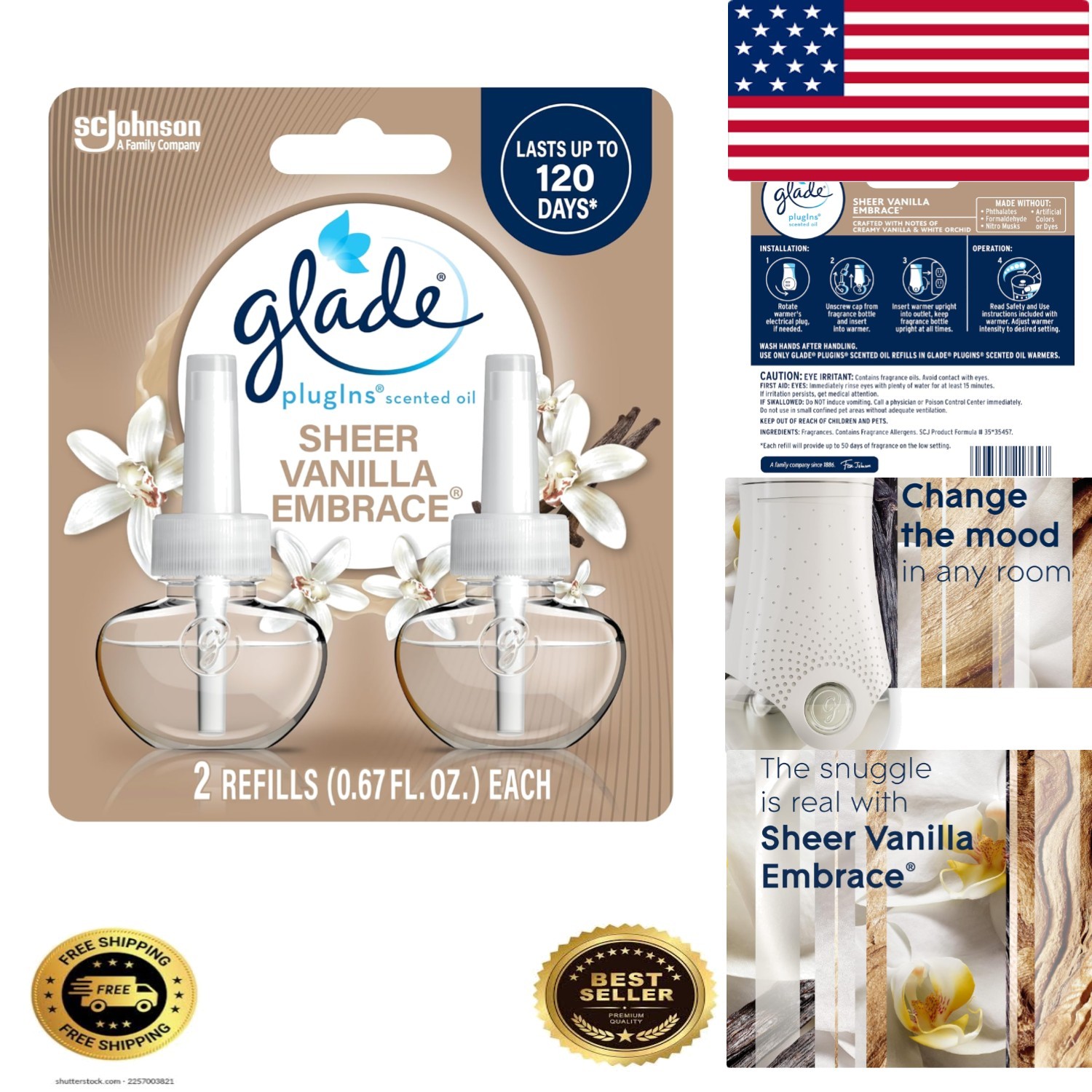 Essential Oil Scented PlugIns Refills: Sheer Vanilla Embrace, 1.34 Oz - 2 Pack