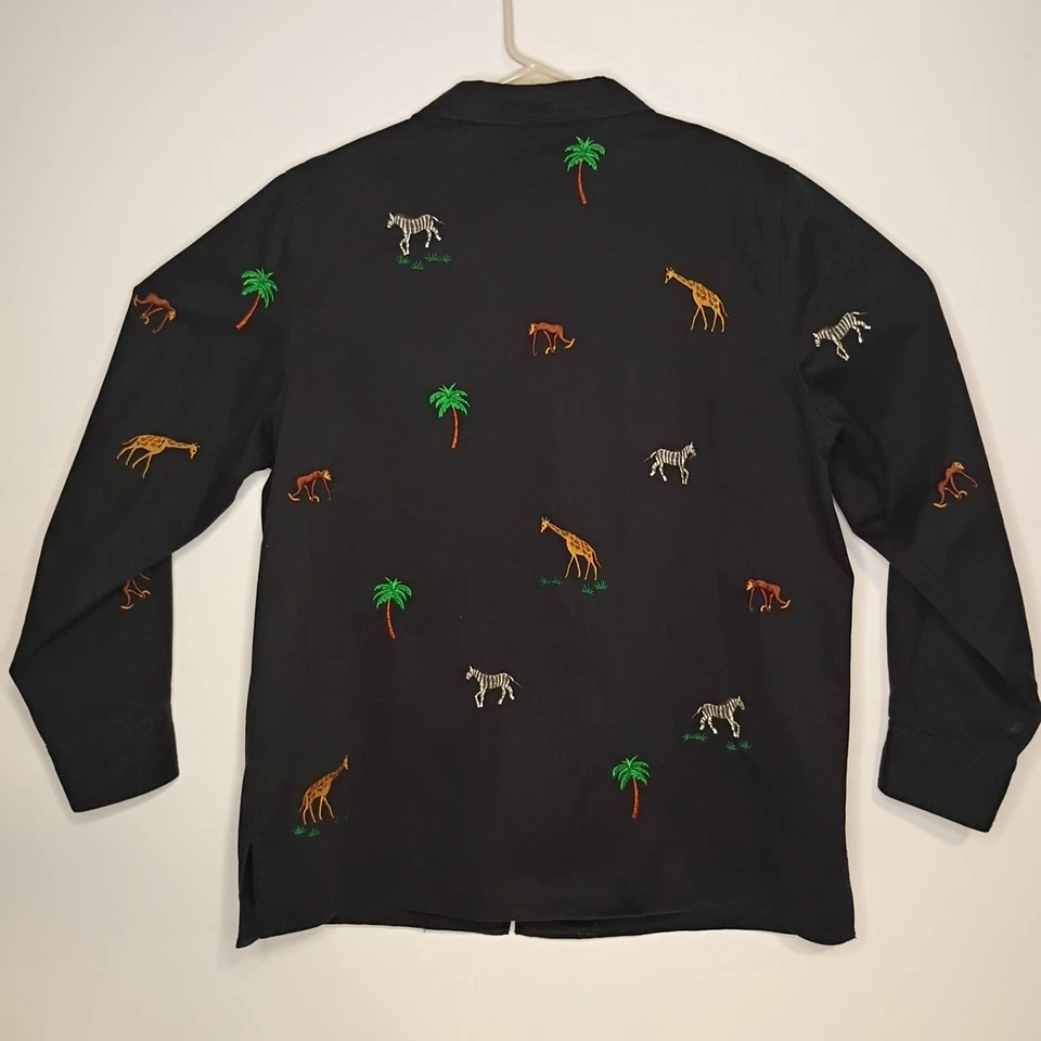 Quacker Factory Jacket Womens Medium Black Safari Jungle Zoo Animals Embroidered - Image 4 of 4