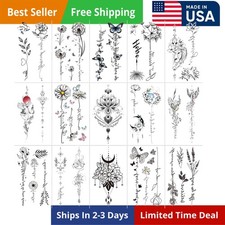 Black Flower Temporary Tattoo For Women Back, 15 Count Pack of 1 ,